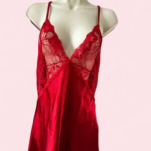 Red satin slip dress with